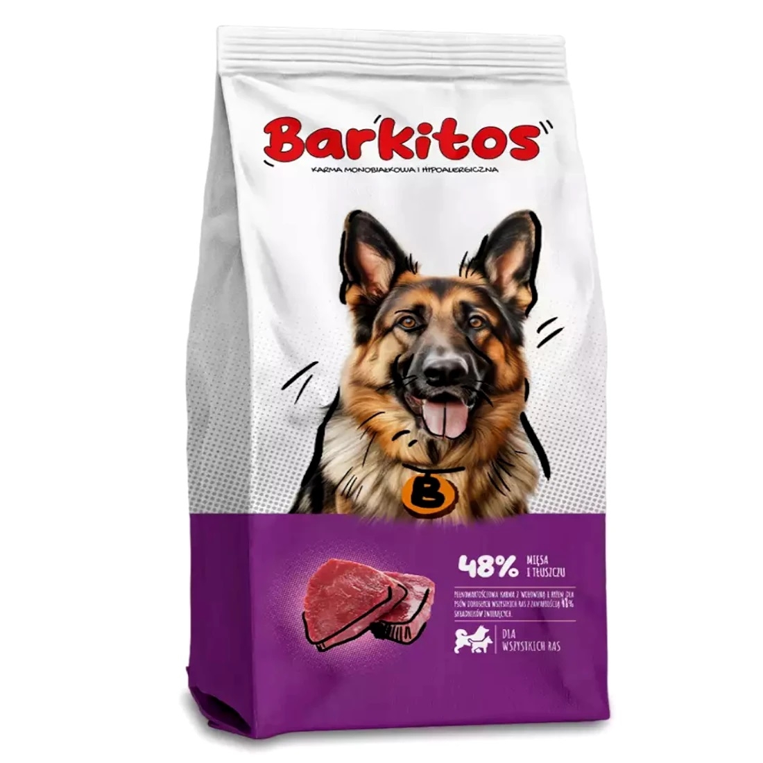 Sucha karma dla psa Barkitos Wołowina z Ryżem  48% Mięsa i Tłuszczu 18 kg