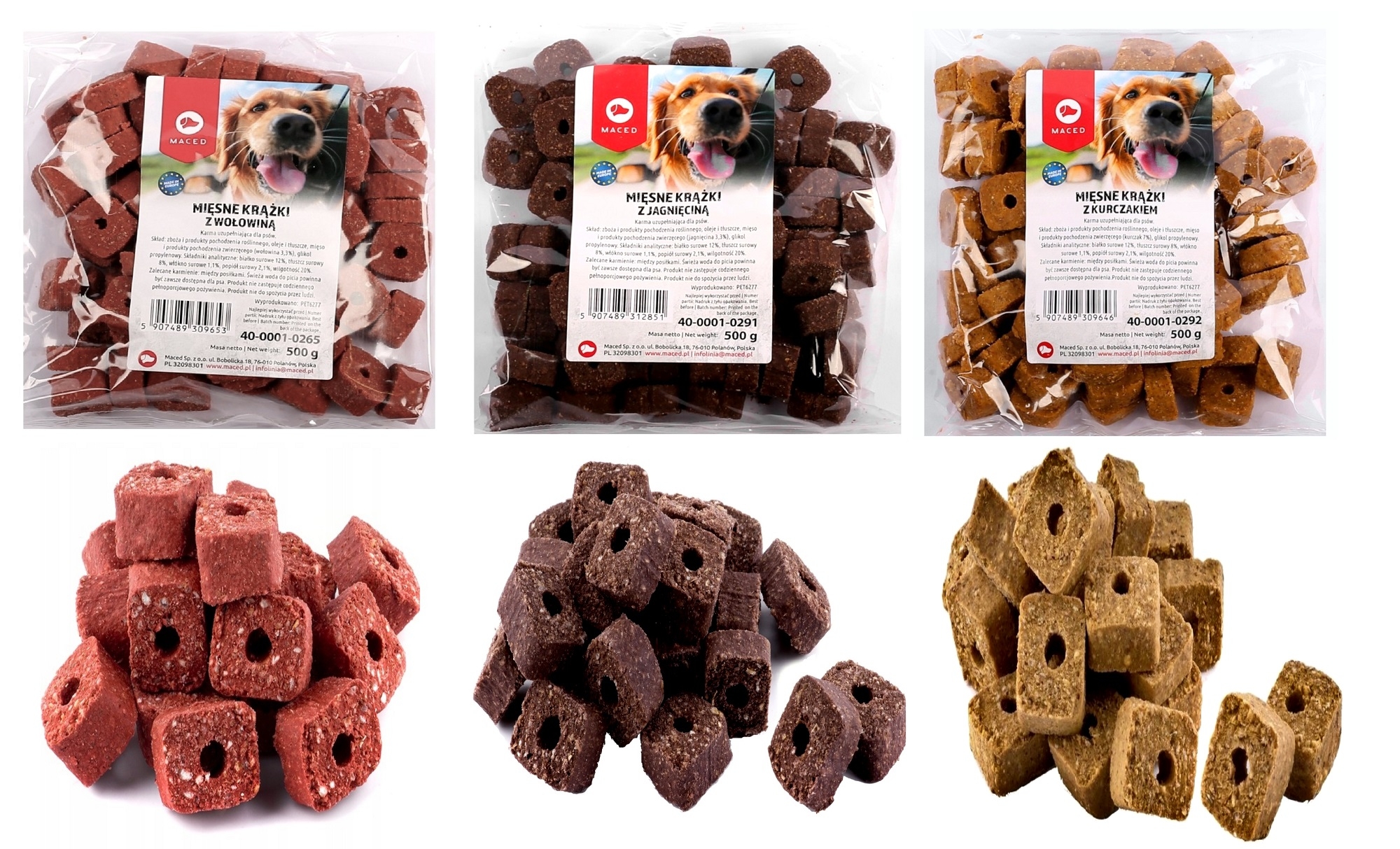 Przysmak dla psa Maced Miękkie MIęsne Krążki MIX SMAKÓW  3 x 500g