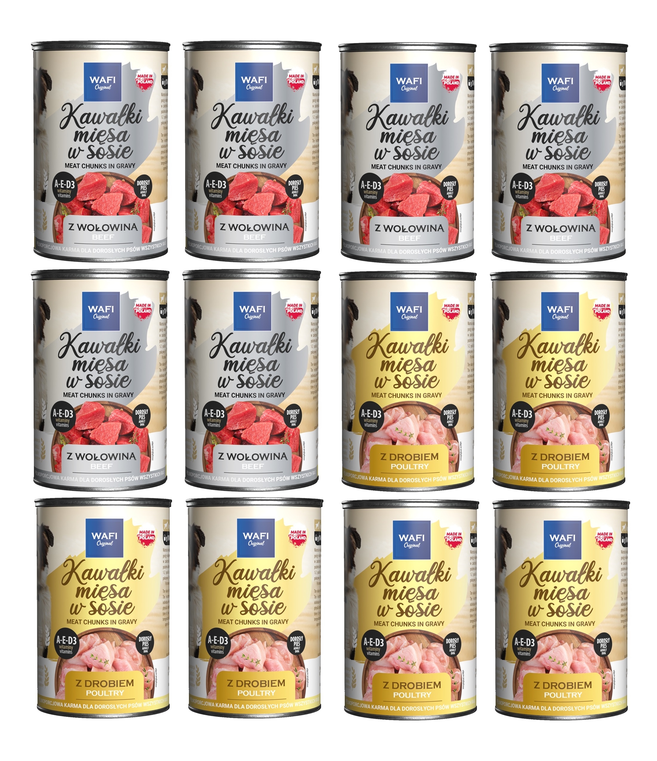 WAFI Karma dla psa Kawałki Mięsa w Sosie MIX 12 x 415g