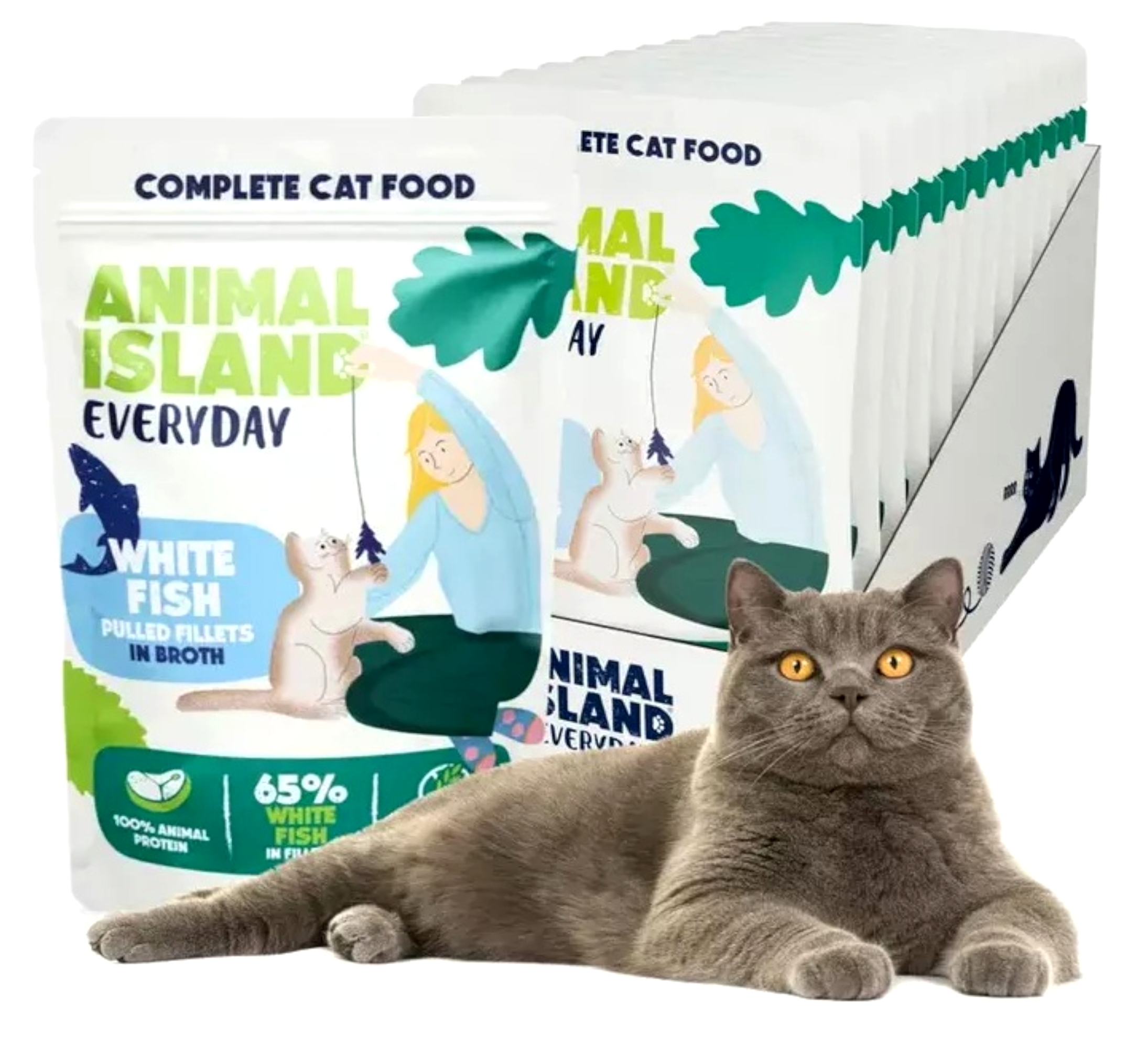 Karma dla kota Animal Island Biała Ryba w Rosole z Kurczakiem 12 x 85g