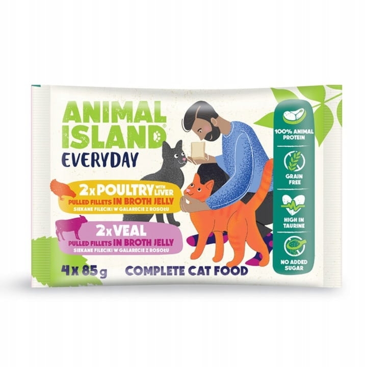Karma Animal Island Everyday Mix Smaków Drób z Wątróbką i Cielęcina  4PAK 4x85g