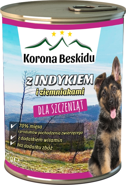 Karma dla szczeniąt Korona Beskidu z Indykiem 70% Mięsa 400g
