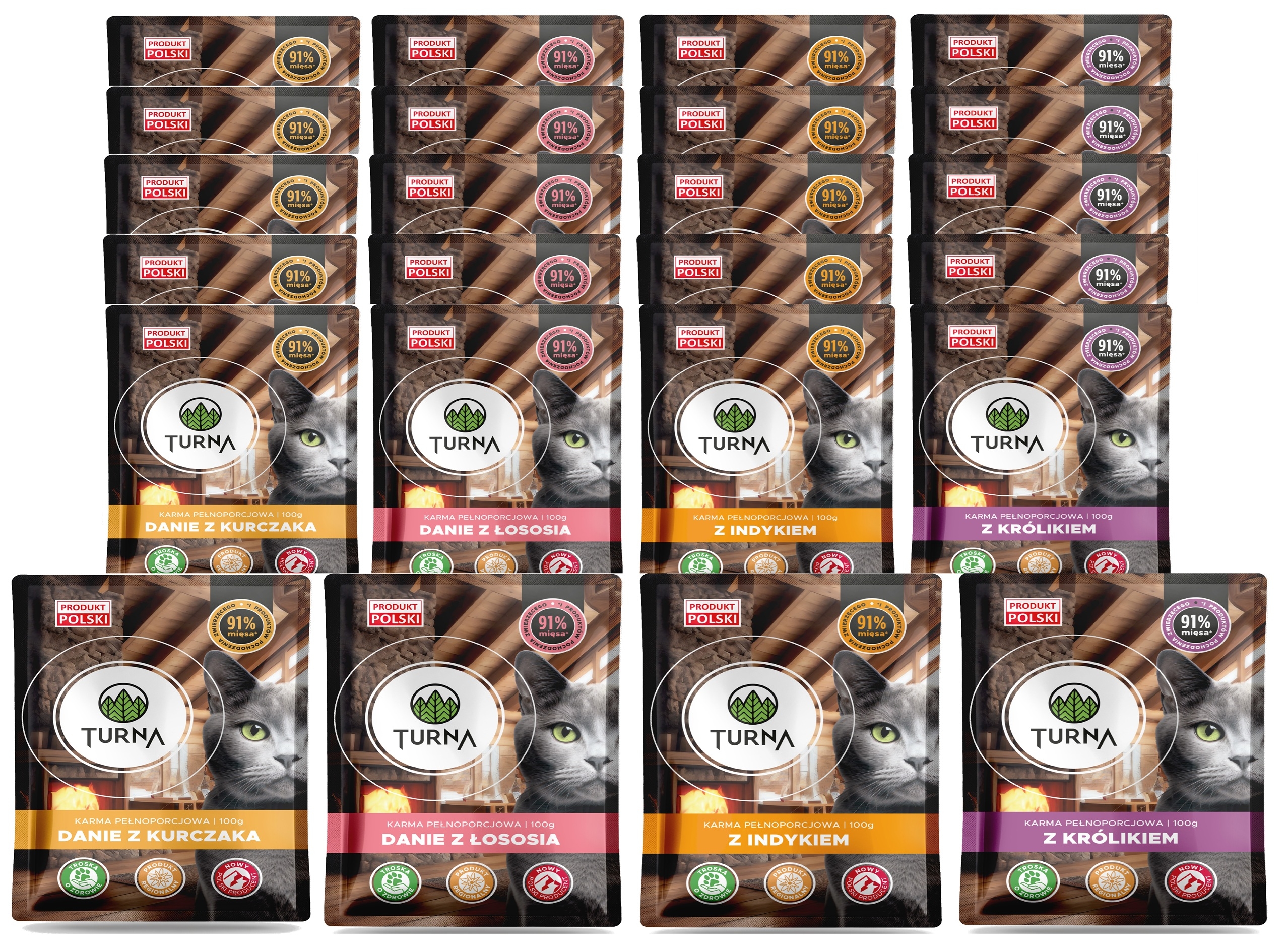 Turna saszetki dla kota mix smaków  24 x 100g Kurczak Indyk Królik Łosoś