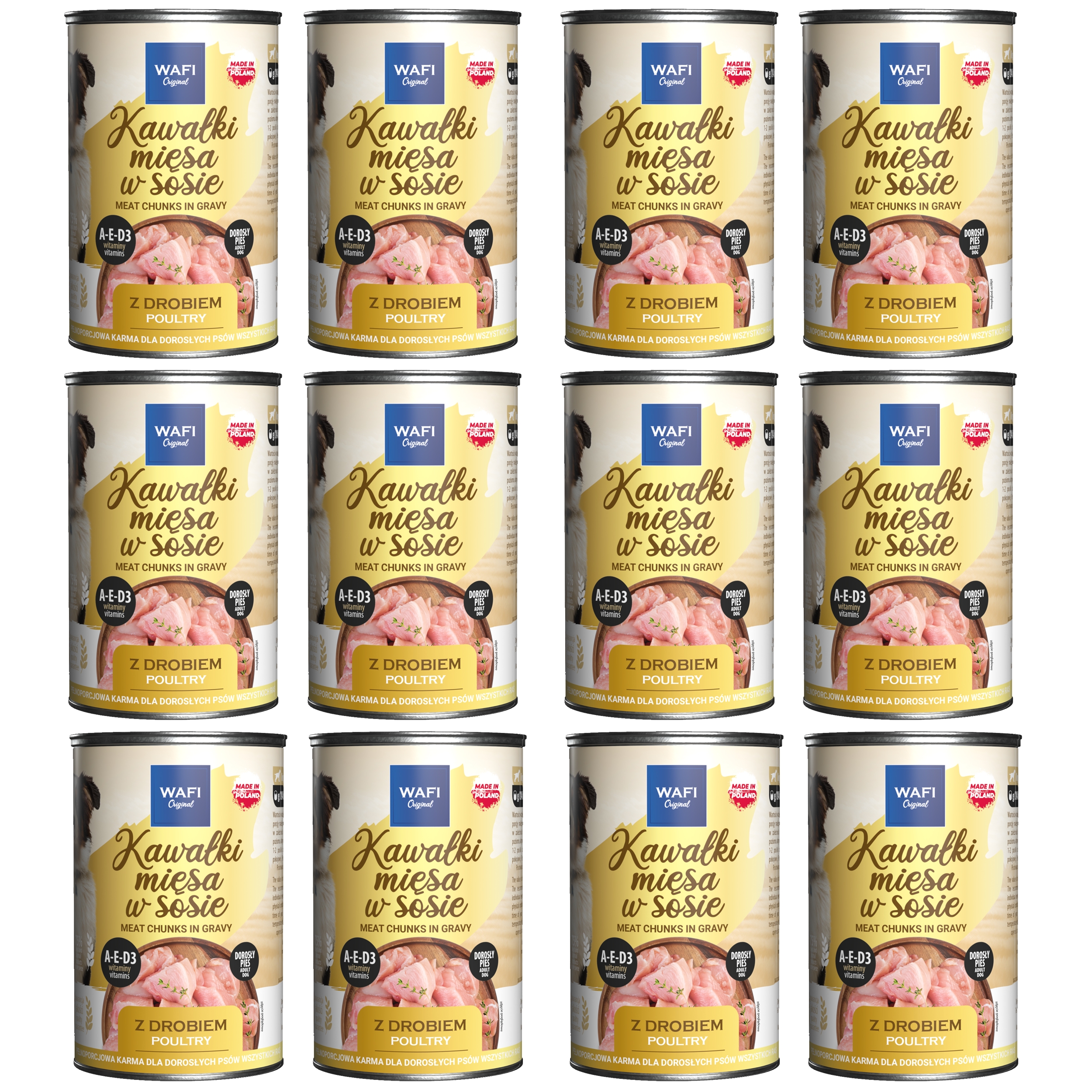 WAFI Karma dla psa Kawałki Mięsa w Sosie z Drobiem 12 x 415g