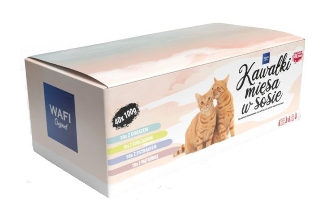 Morka Karma dla kota  Kawałki  Mięsa w Sosie WAFI  MegaBox Saszetki 40 x 100g