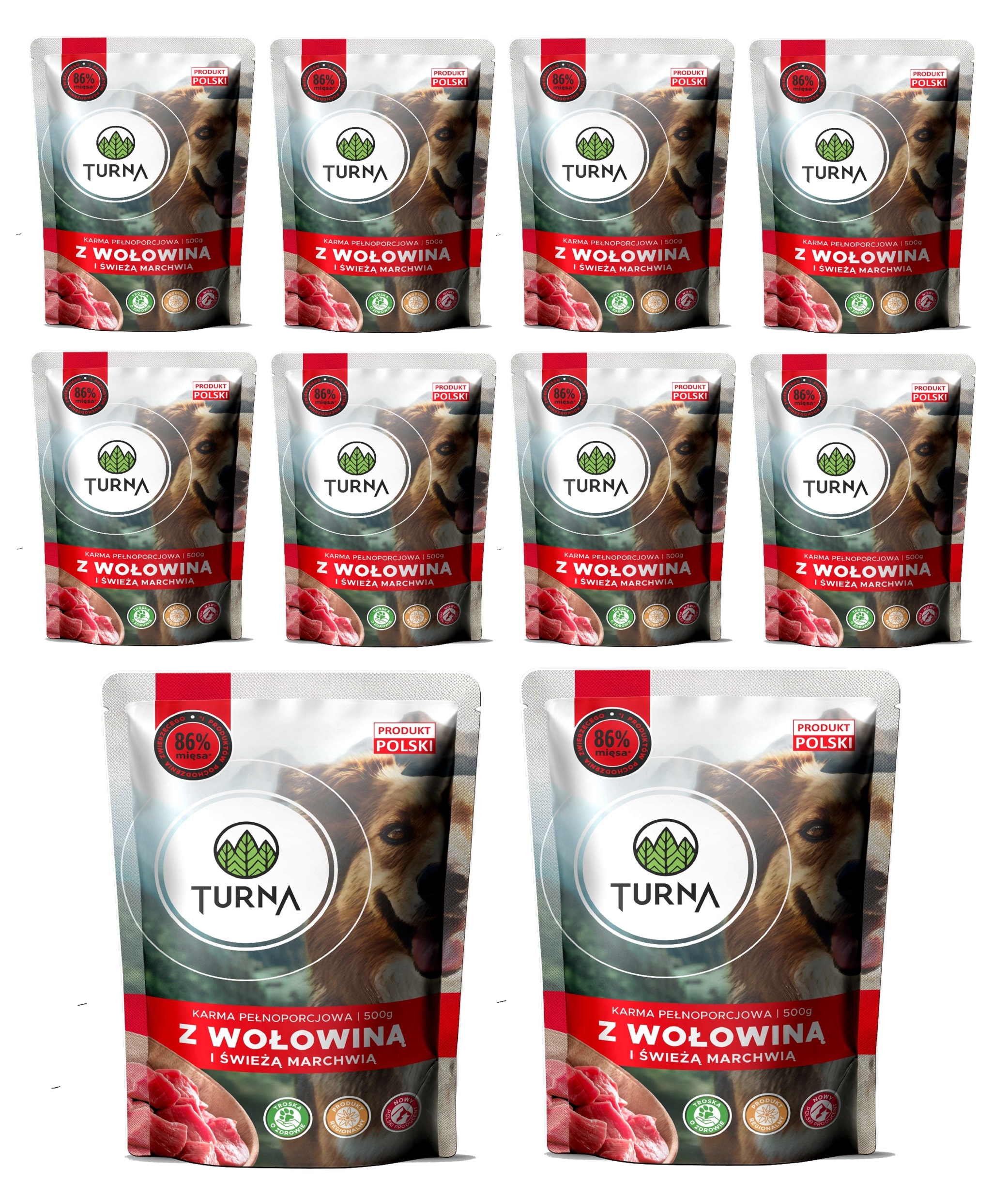 Mokra karma  dla psa Turna z  Wołowiną  10 x 500g Saszetka