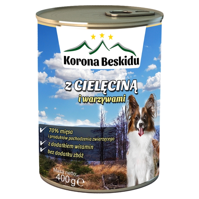 Karma dla psa Korona Beskidu z cielęciną 75% Mięsa 400g