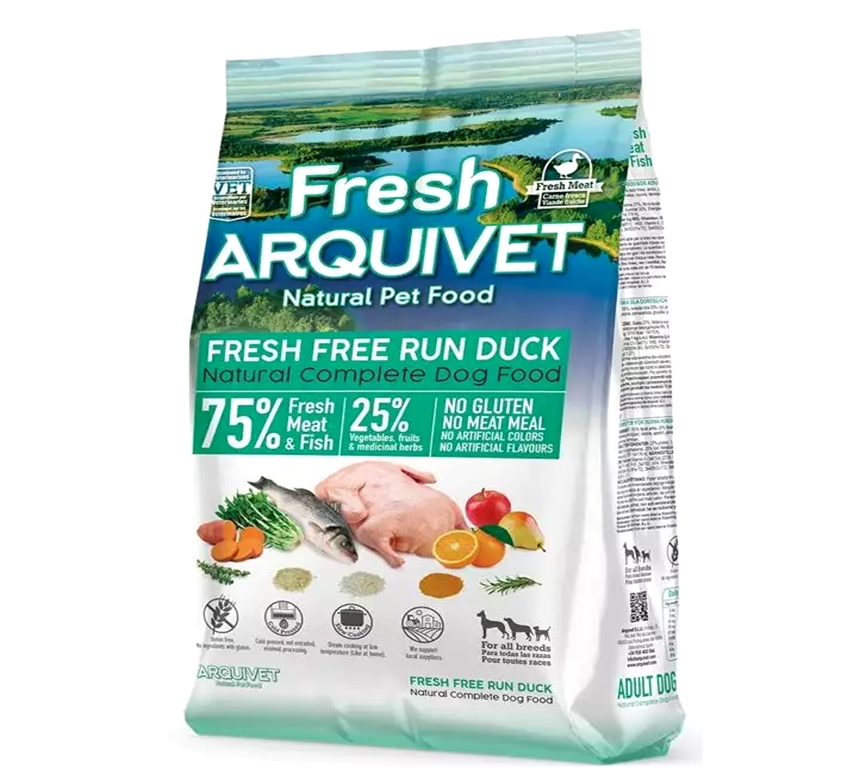 Karma Półmiękka ARQUIVET FRESH 75% Mięsa Kaczka  Ryba 10 kg