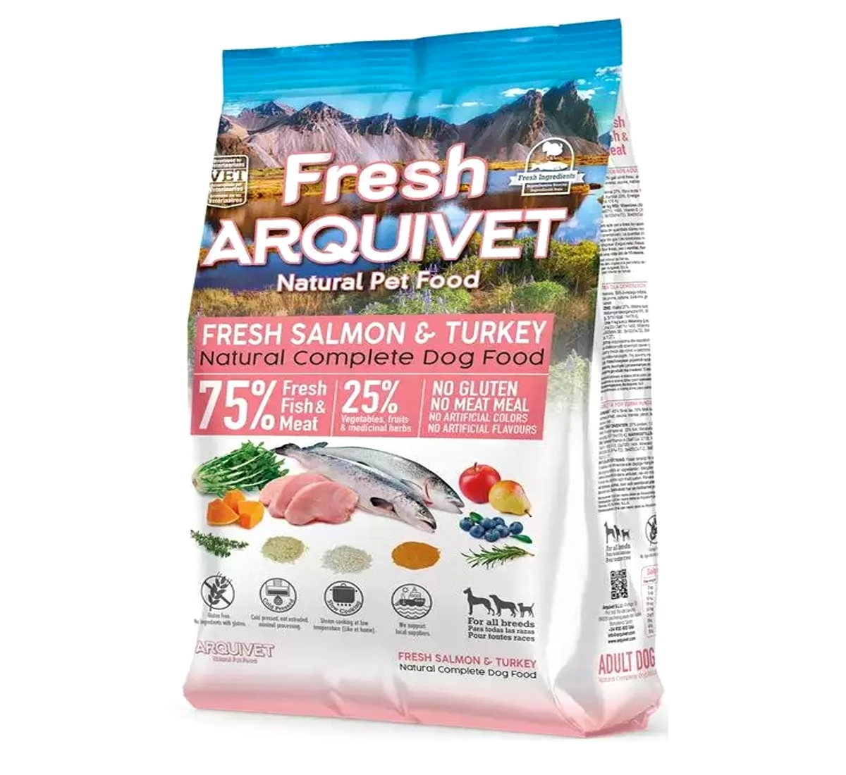 Karma Półmiękka ARQUIVET FRESH 75% Mięsa Łosoś Indyk 10 kg