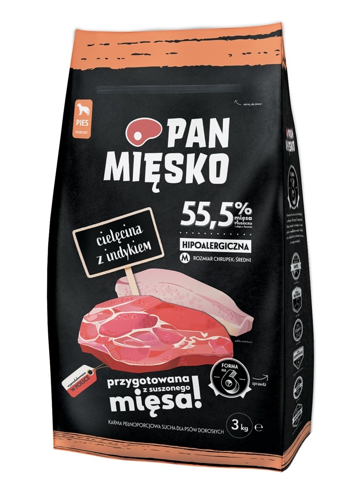Karma Pan Mięsko cielęcina z indykiem 3 kg M rasy male i średnie