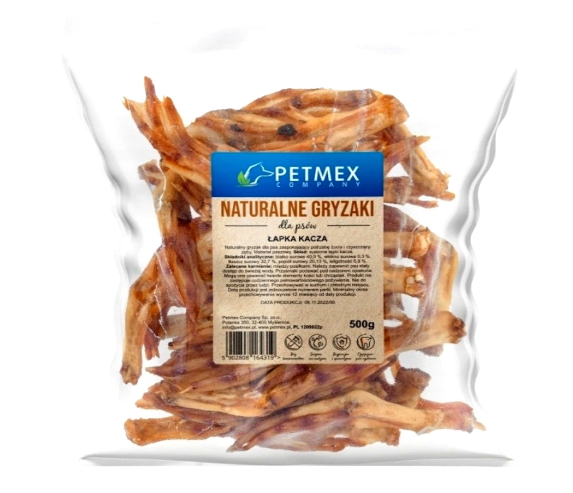 Przysmak naturalny gryzak dla psa Łapy Łapki Kacze Petmex 500g