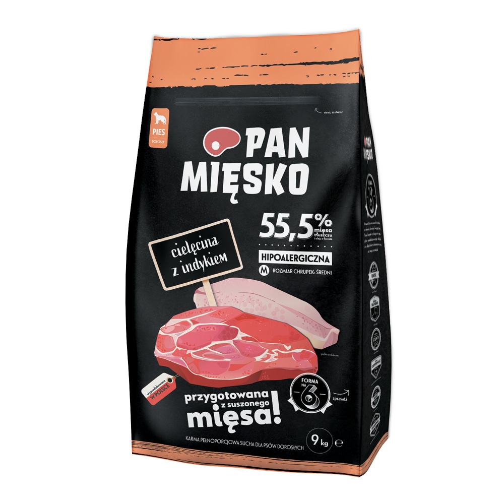 Karma Pan Mięsko cielęcina z indykiem 9 kg M rasy średnie