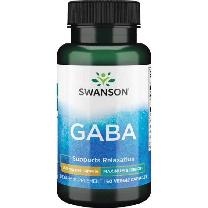 Swanson GABA 750mg - Kwas Gamma Aminomasłowy dla spokoju i regeneracji, 60 kapsułek