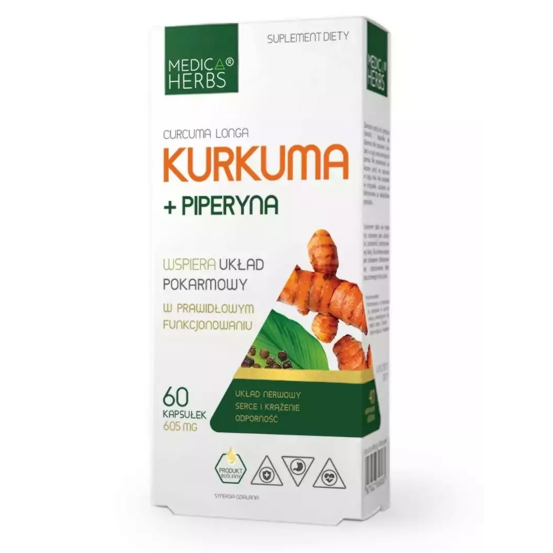 Układ Pokarmowy Medica Herbs Kurkuma + Piperyna 60 kaps