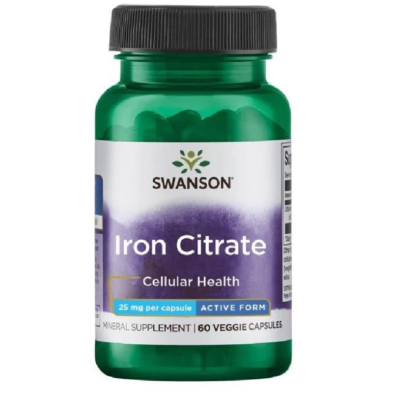 Swanson Iron Citrate 25mg - Wysoko przyswajalne żelazo w kapsułkach, 60 sztuk
