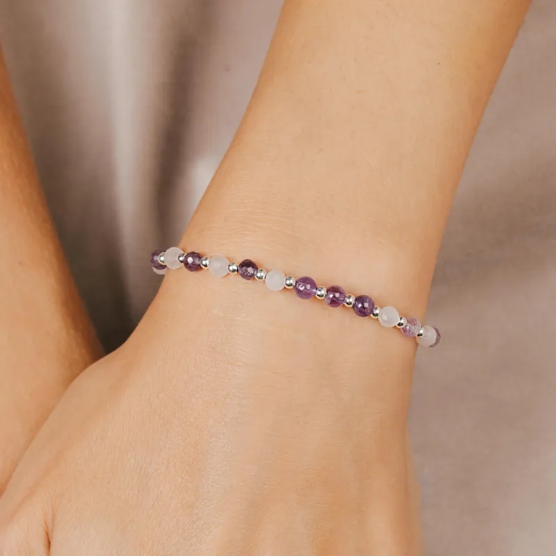 Ametyst, Kamień Księżycowy - srebrna bransoletka na koncentrację, miłość, sukces - Energia Sukcesu