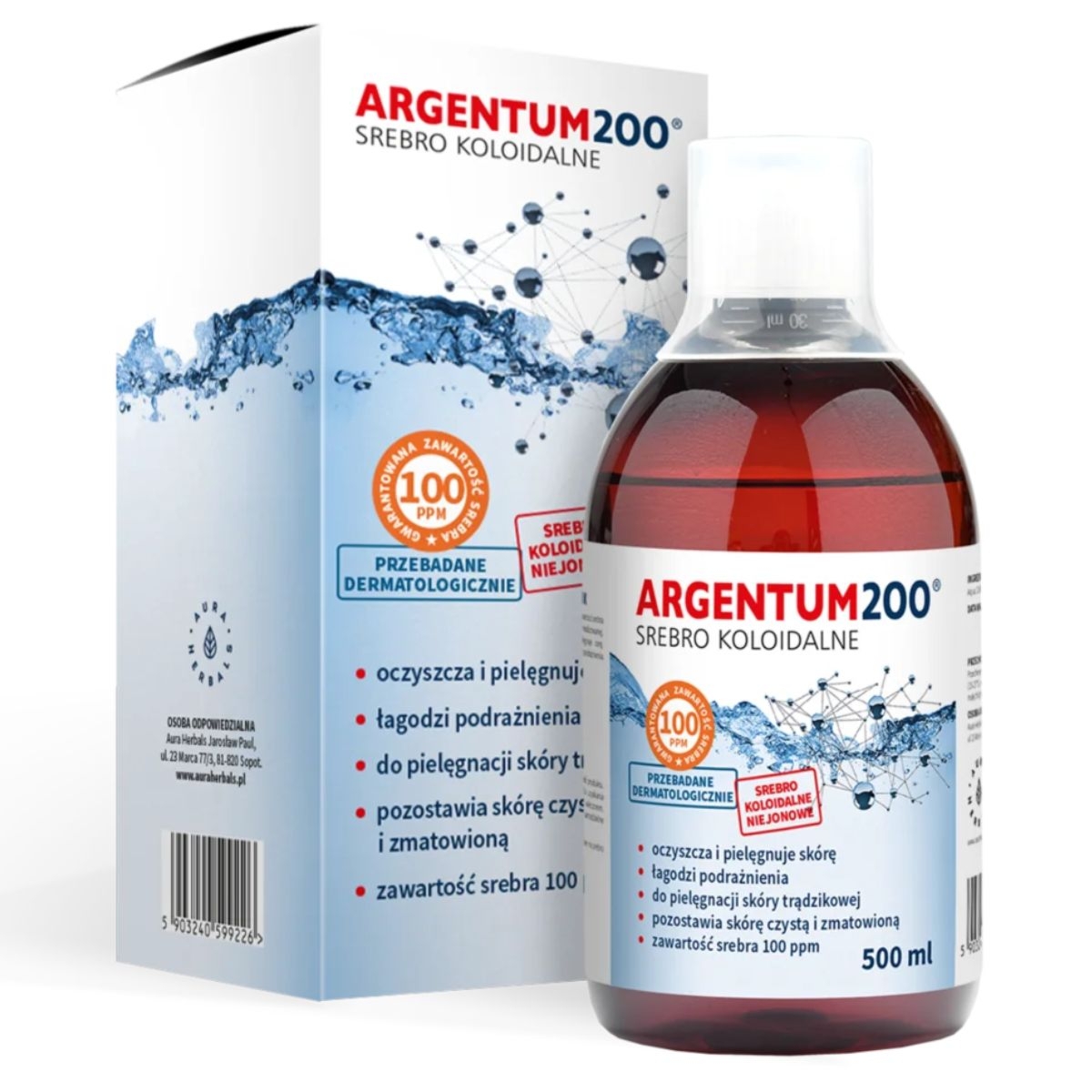 Srebro koloidalne 100 ppm Aura Herbals Argentum200 500 ml - 1 szt.