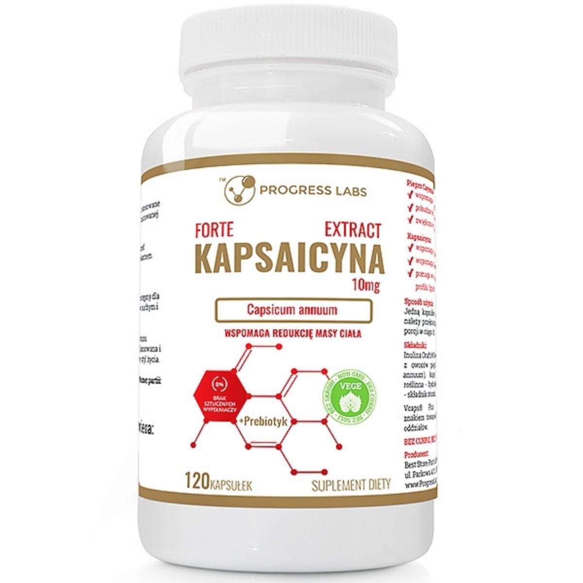 KAPSAICYNA FORTE EXTRACT 10 mg + Prebiotyk Progress Labs - 120 kapsułek