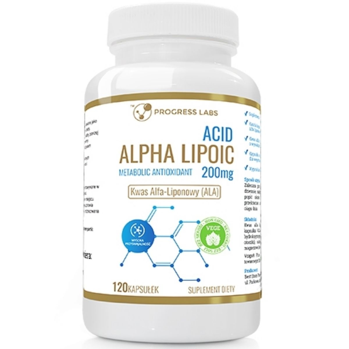 Kwas alfa-liponowy 200 mg ALA Progress Labs - 120 kapsułek