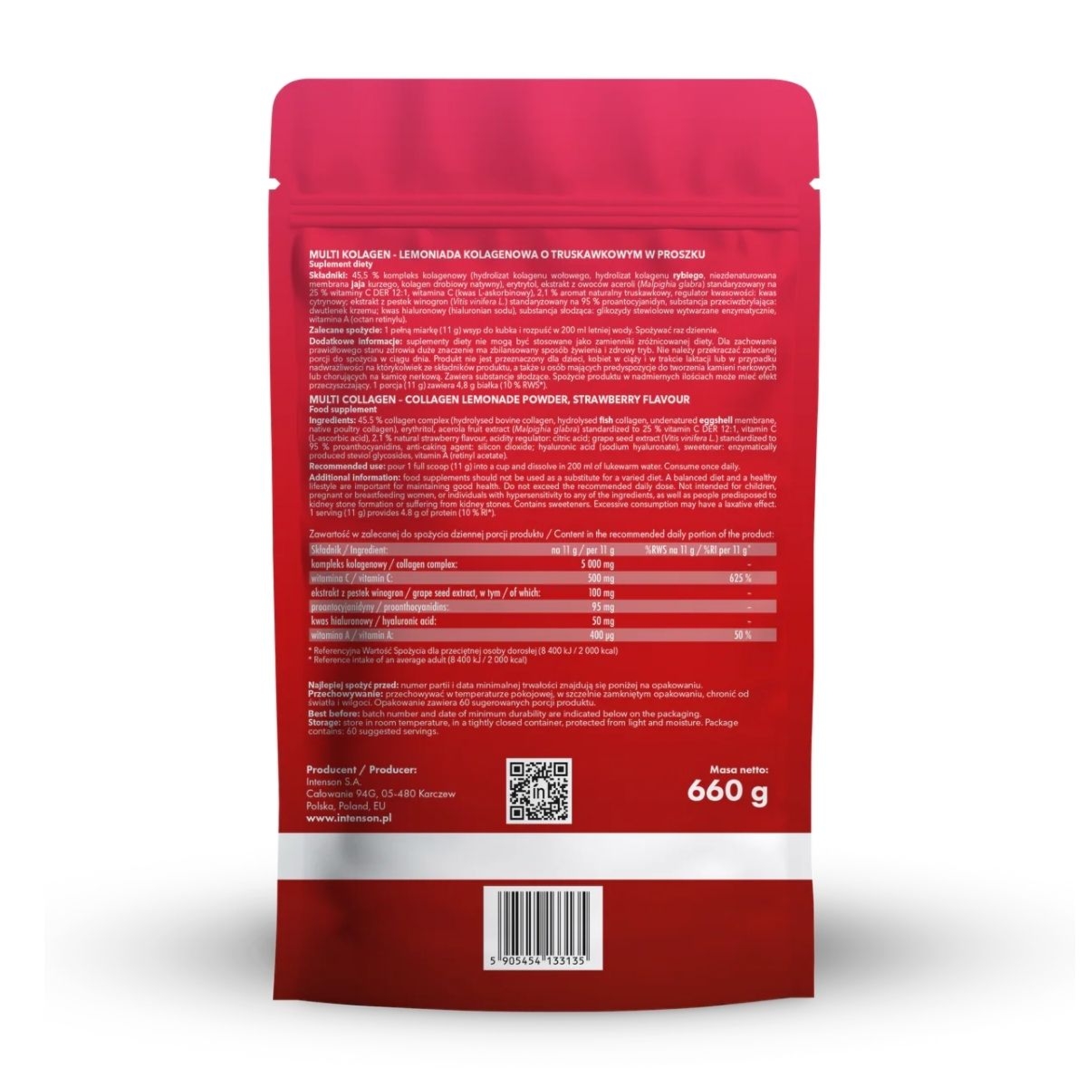 Multi Kolagen Lemoniada o smaku truskawka 660g