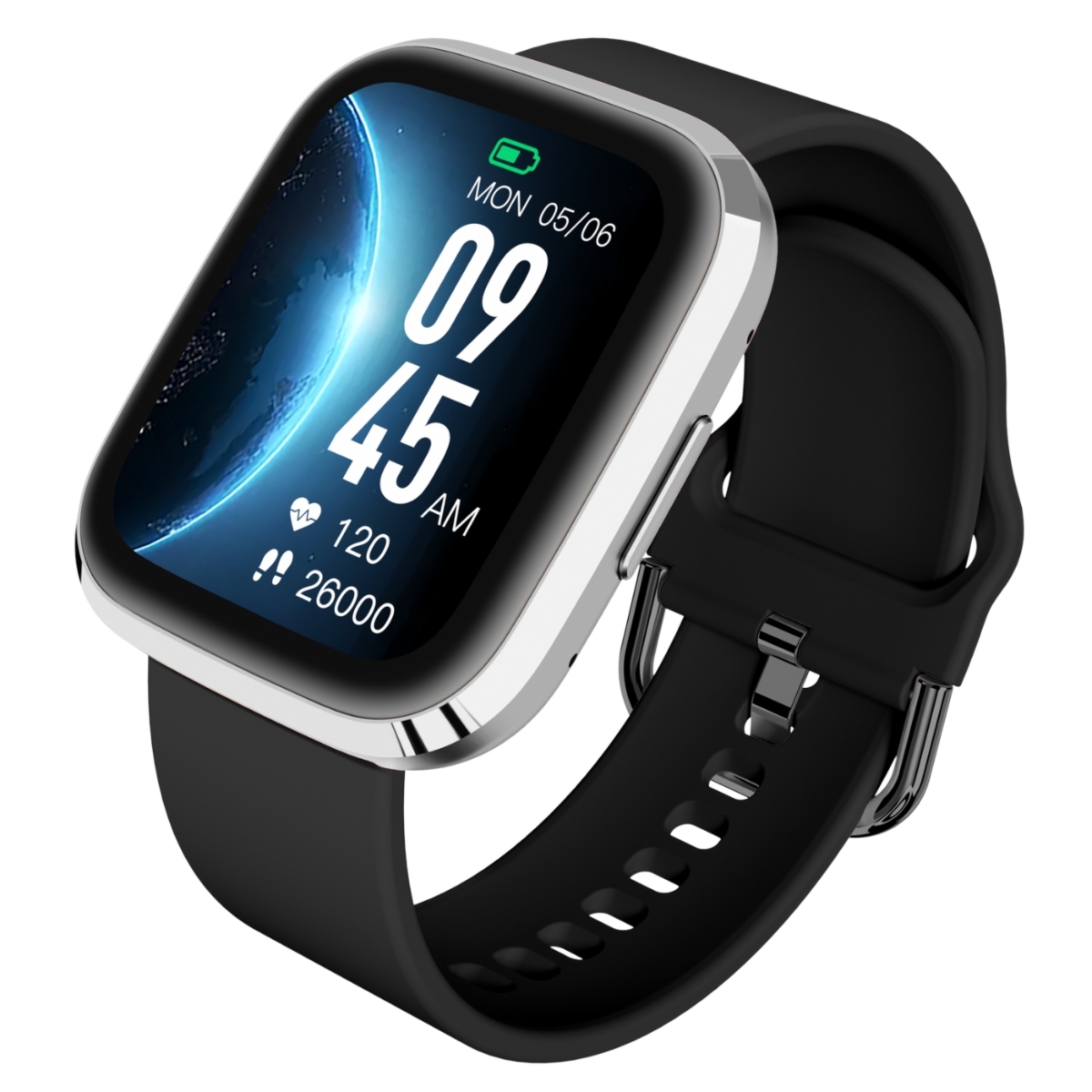 Garett - Srebrno-czarny Elegancki Smartwatch GRC Style
