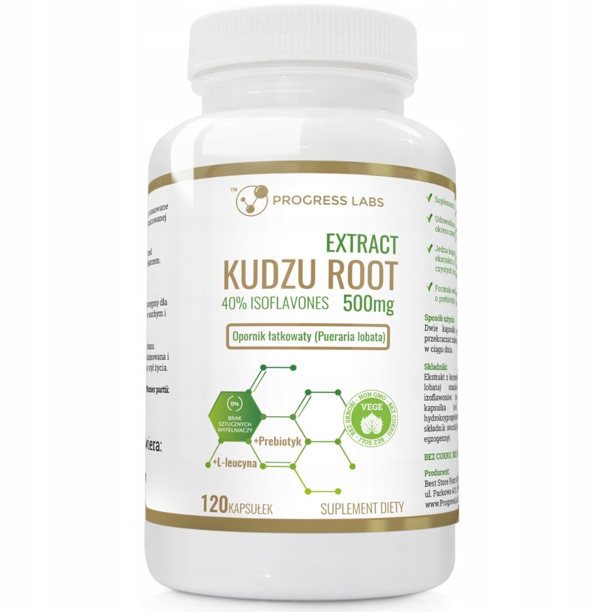 Kudzu Root Extract 500mg 40% isoflavones Progress Labs - 120 kapsułek