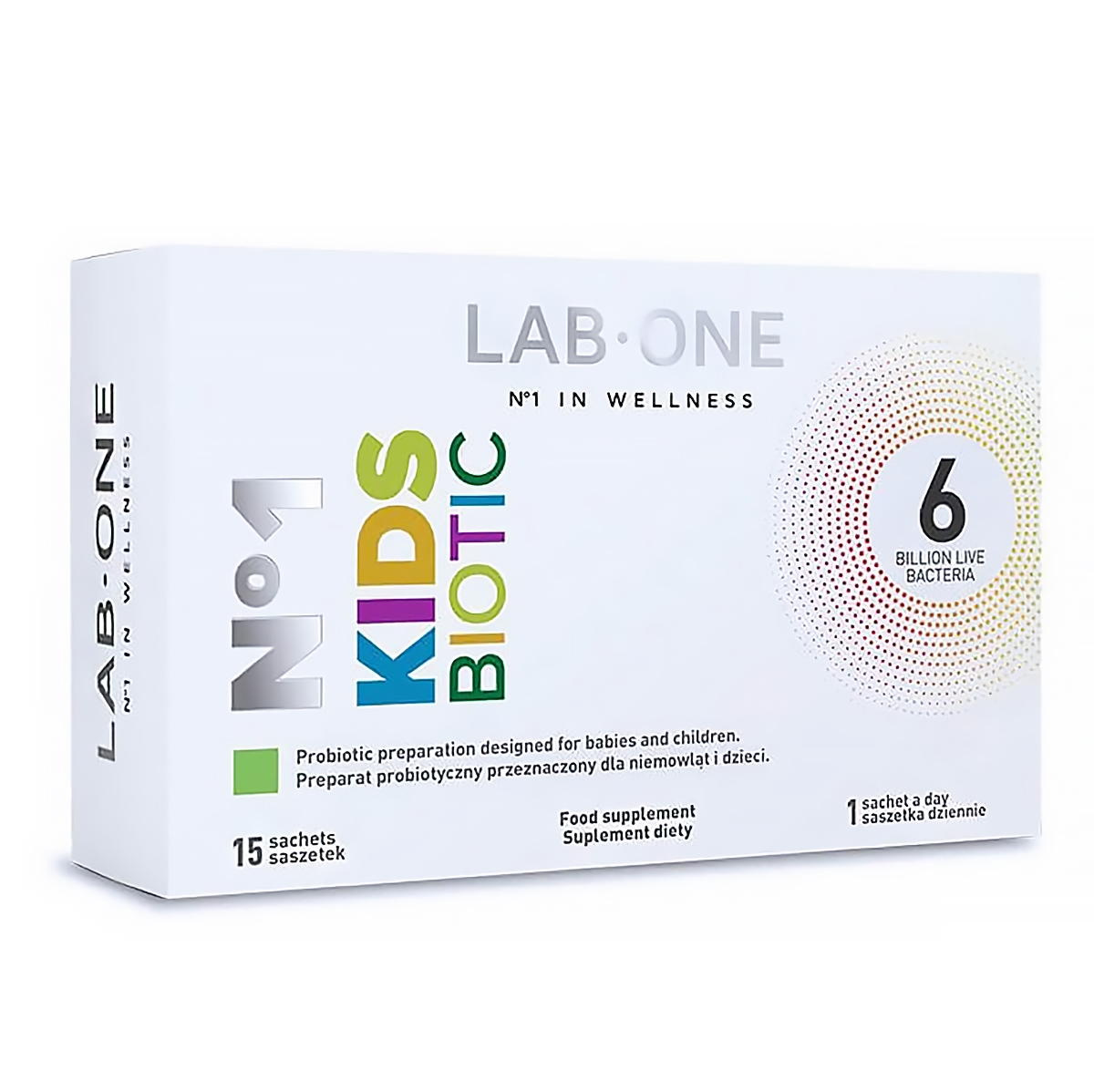 LAB ONE N°1 KidsBiotic - Probiotyk dla dzieci i niemowląt, 15 saszetek