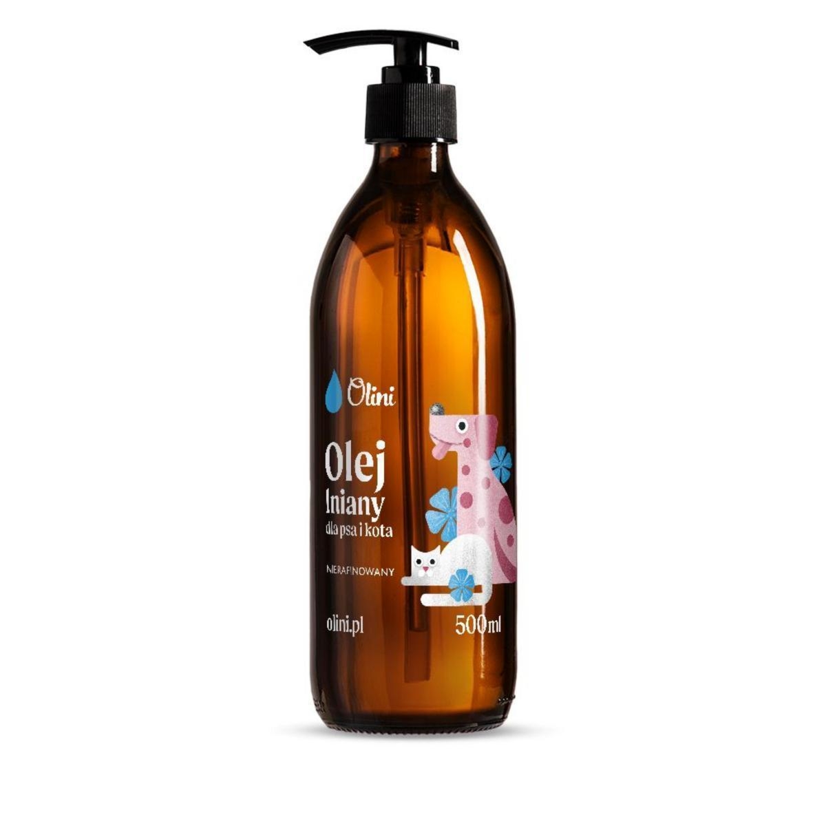 Olej lniany dla psa i kota Olini z dozownikiem 500 ml