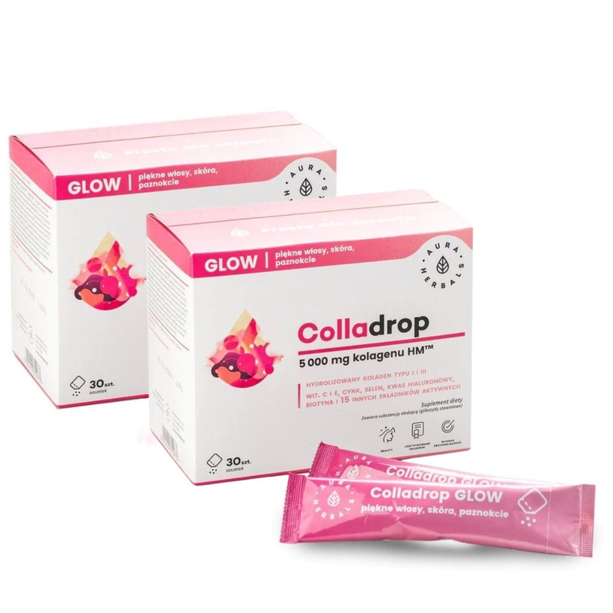 Aura Herbals - Zestaw 2szt. Colladrop Glow - Kolagen w saszetkach do picia