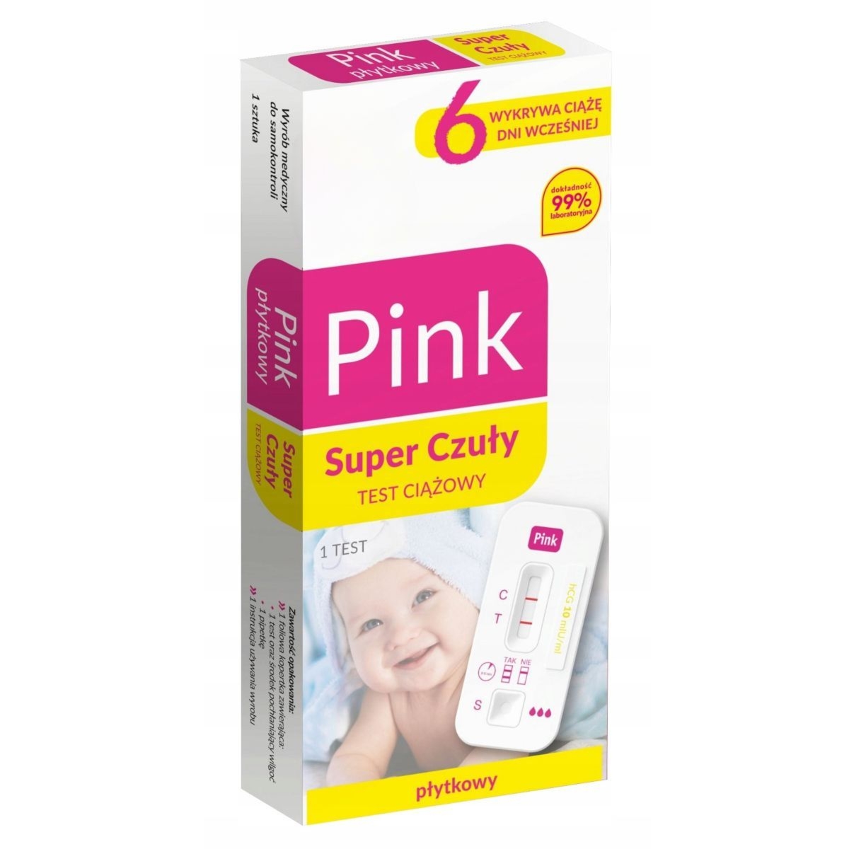 Test ciążowy płytkowy Pink Super Czuły (10 mlU/ml) Hydrex