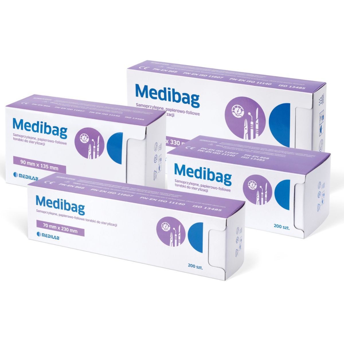 Medibag - Torebki do sterylizacji foliowo-papierowe - 200 sztuk-57 mm x 70 mm