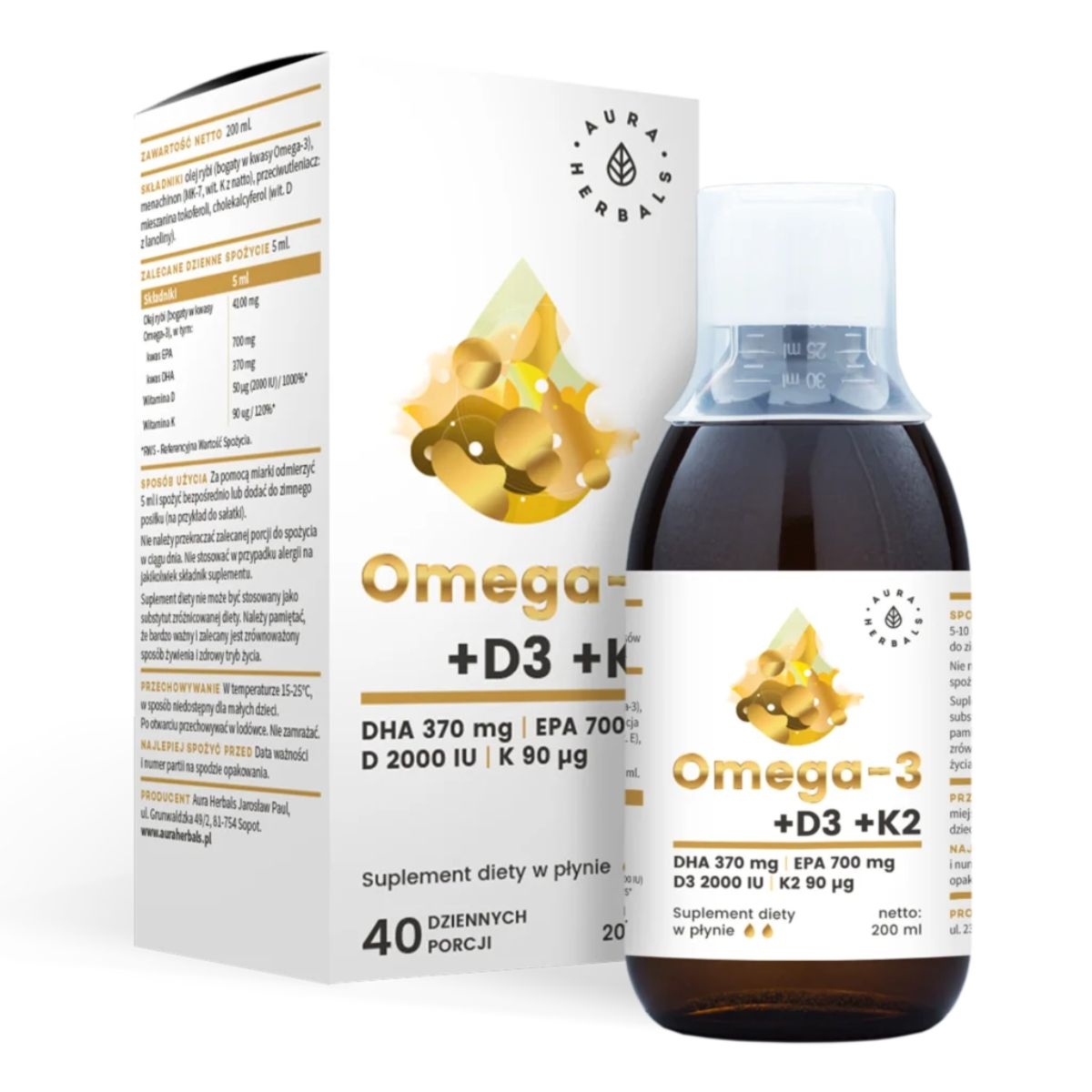 Aura Herbals Omega-3 + D3 2000 IU + K2 - 200 ml