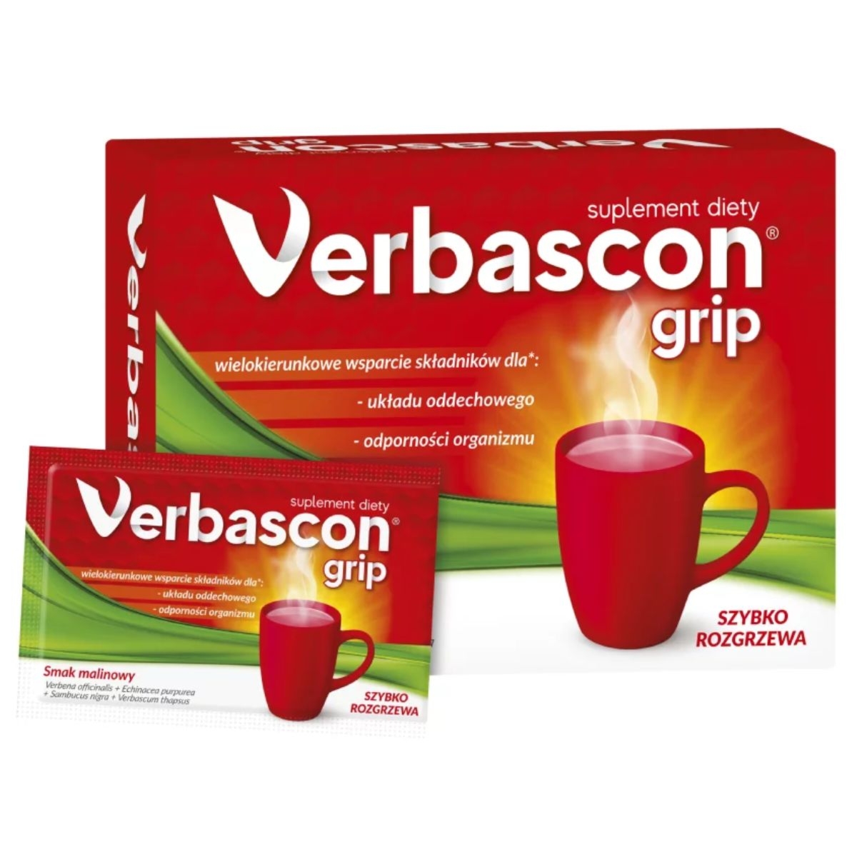 Verbascon Grip Malinowy - Saszetki na Odporność i Przeziębienie, 10 sztuk