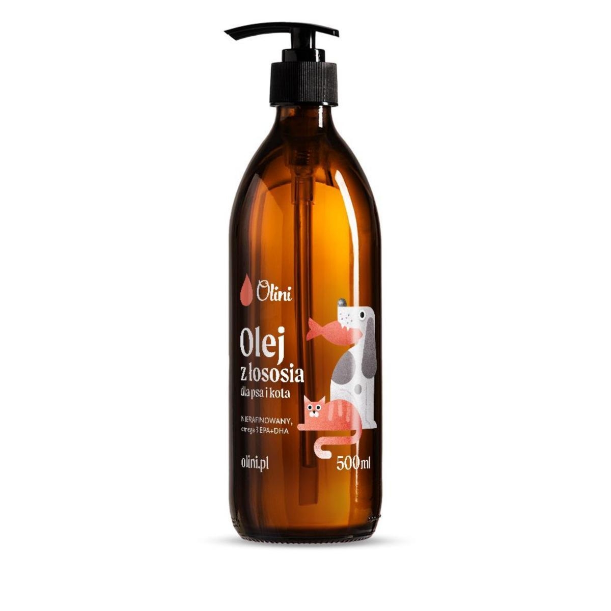 Olej z łososia dla psa i kota Olini 500 ml - źródło kwasów omega-3 EPA DHA