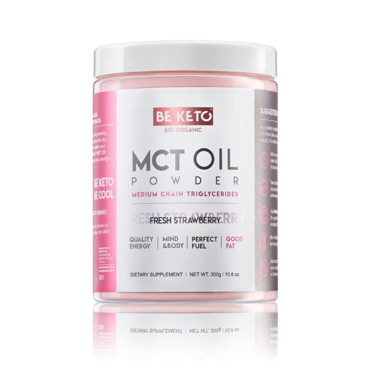 BeKeto Olej MCT w proszku 300g - Świeża Truskawka