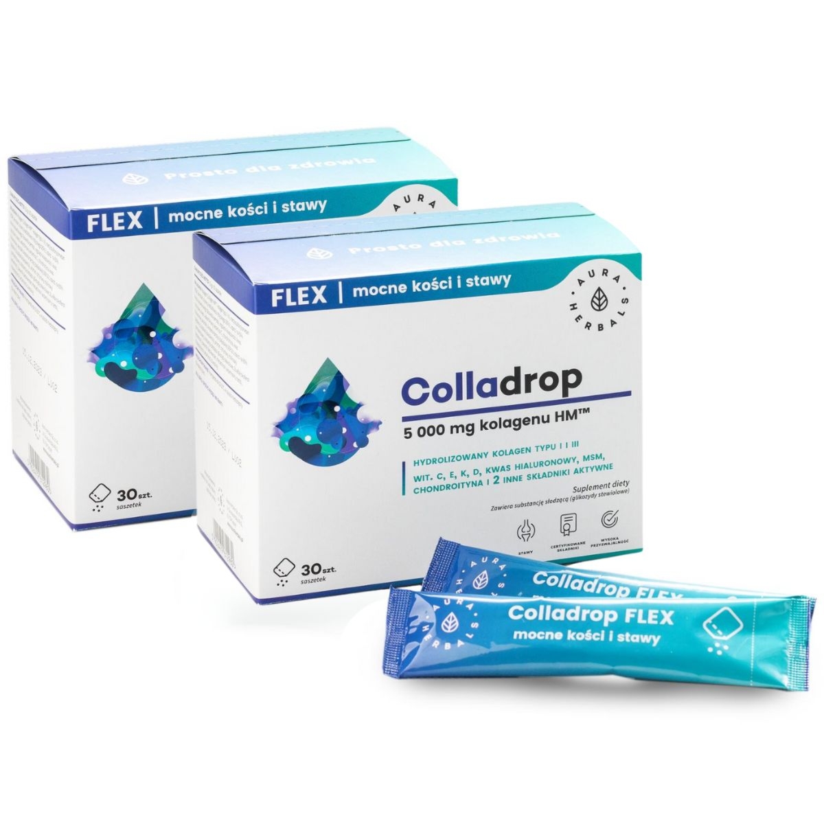 Aura Herbals - Zestaw 2szt. Colladrop Flex - kolagen Morski 5000 mg