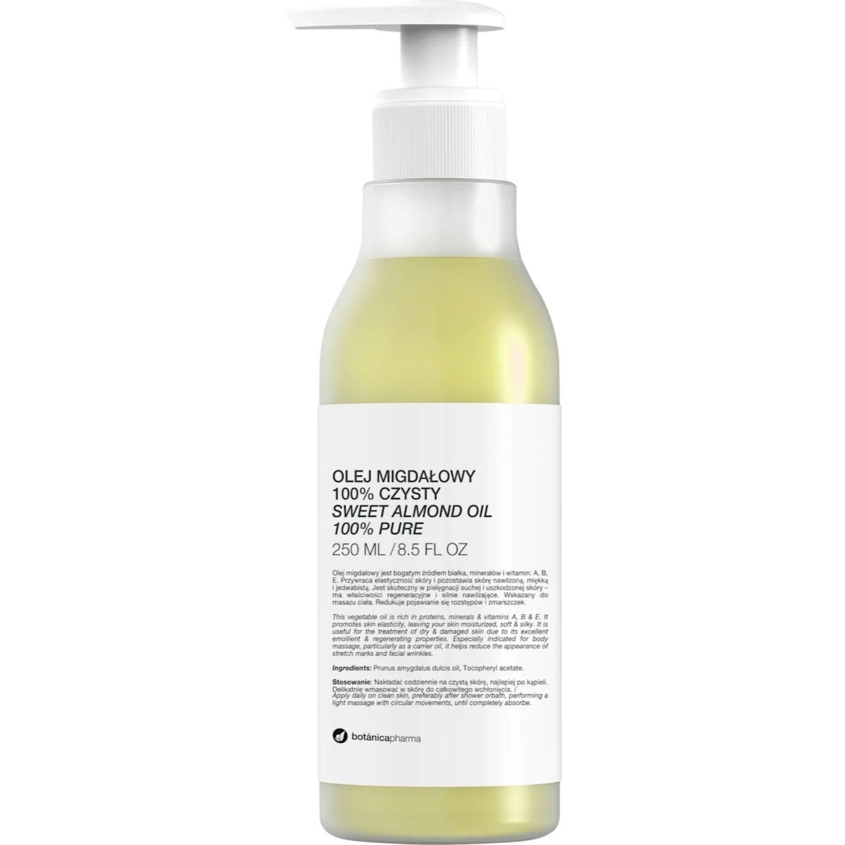 Botanicapharma Olej migdałowy w 100% czysty do twarzy, ciała i włosów 250 ml