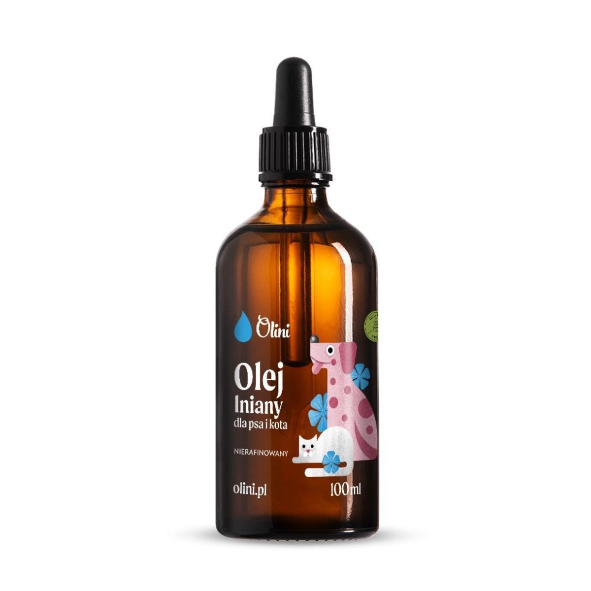 Olej lniany dla psa i kota Olini z dozownikiem 100 ml