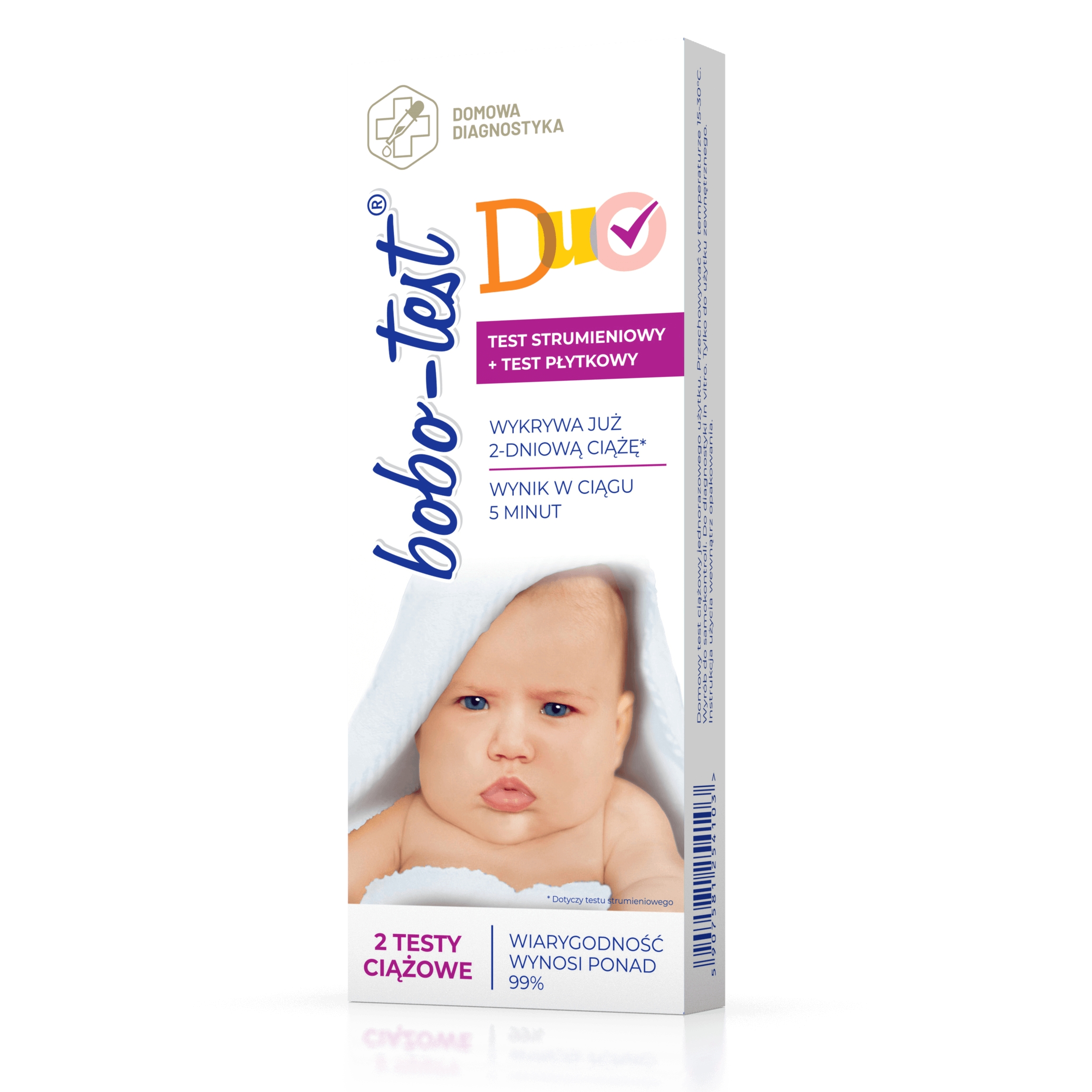 Test ciążowy strumieniowy+płytkowy BOBO DUO - wiarygodność ponad 99 %
