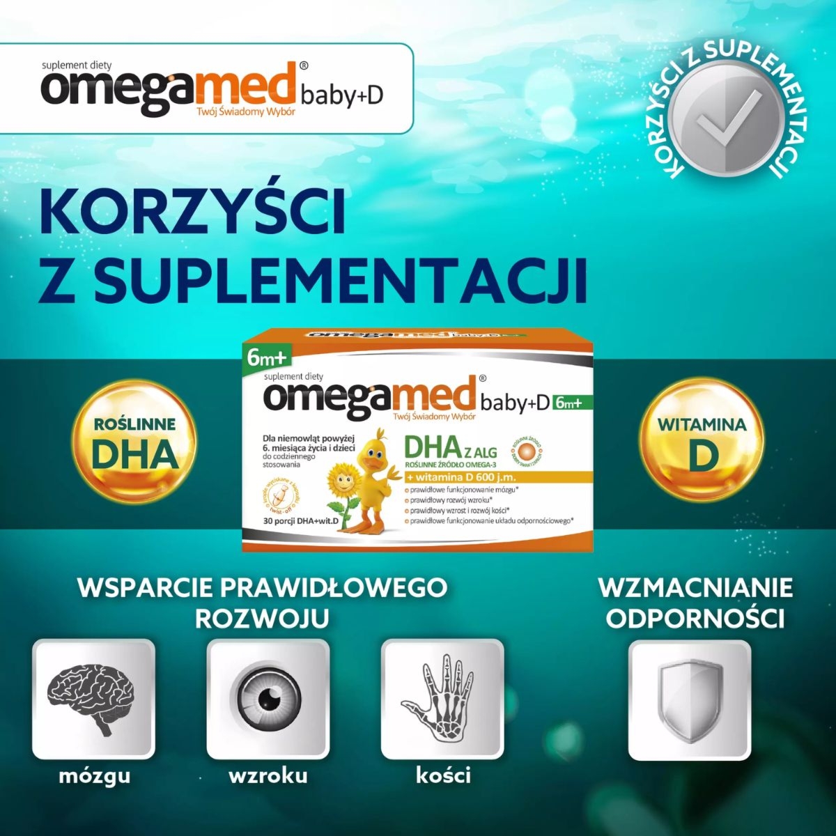 OmegaMed Baby + Witamina D 6m+ 30 kapsułek twist-off