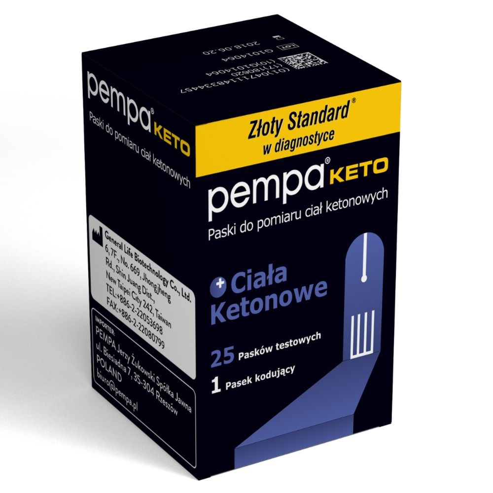 Paski do pomiaru ciał ketonowych Pempa Keto 25 sztuk, 1 pasek kodujący