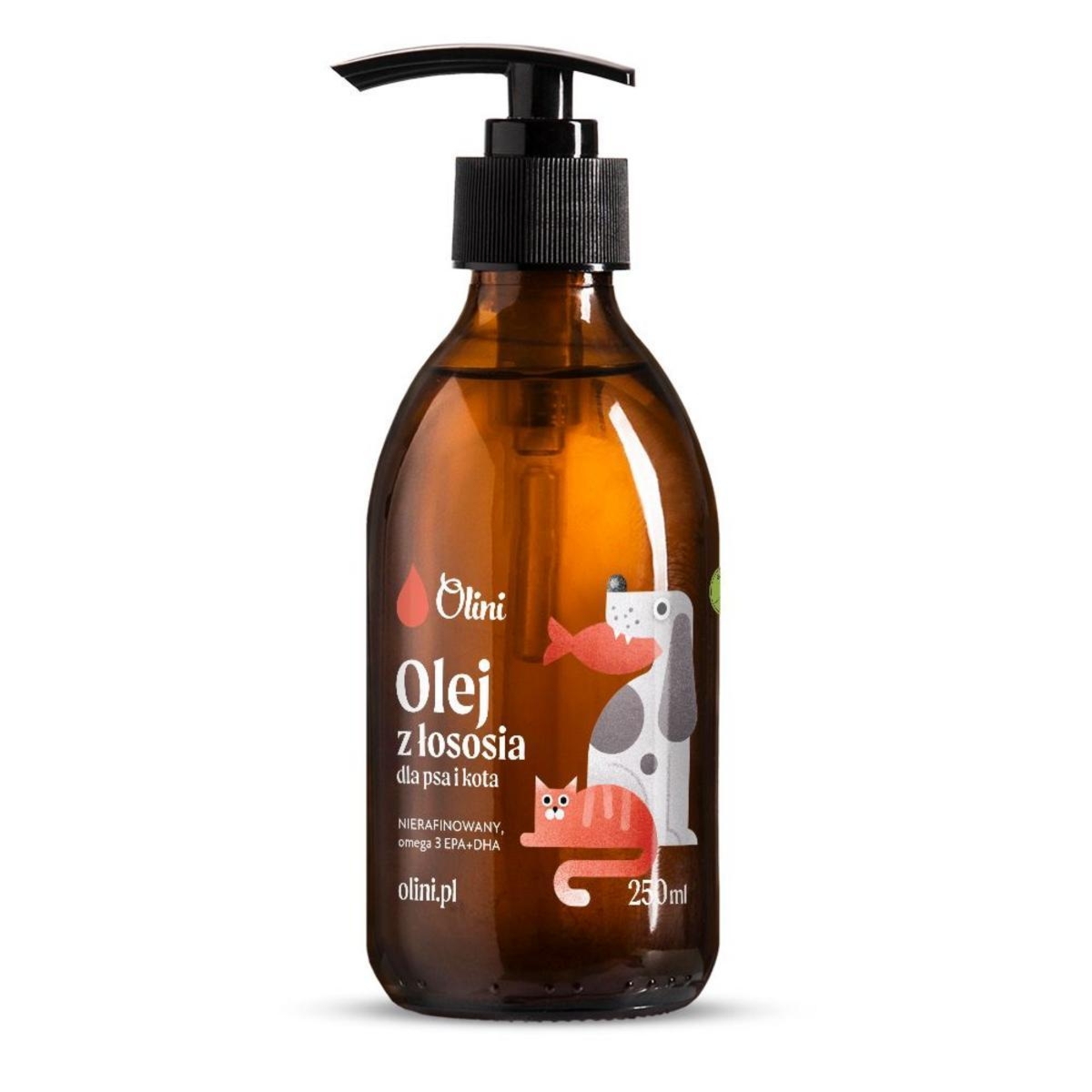 Olej z łososia dla psa i kota Olini 250 ml - źródło kwasów omega-3 EPA DHA