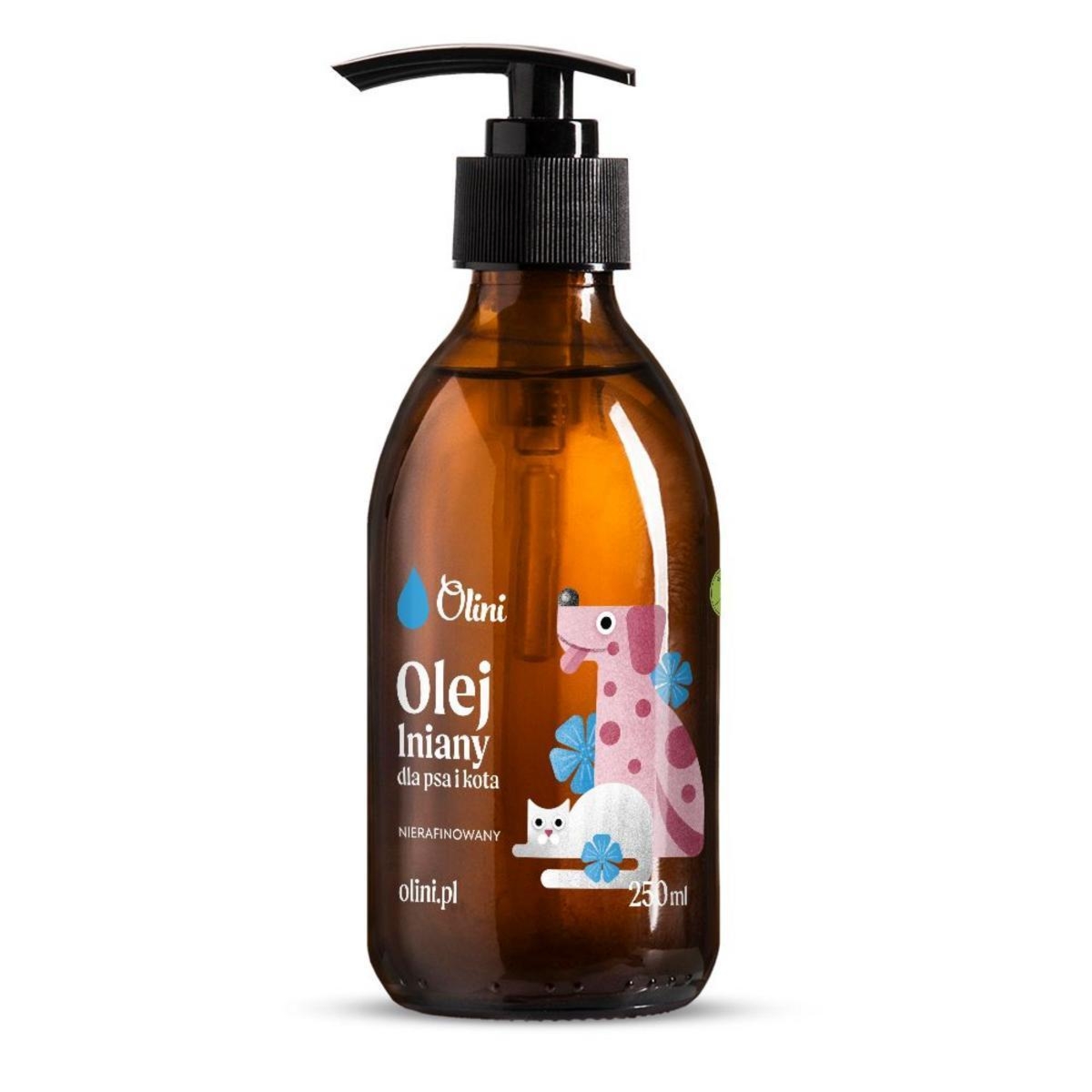 Olej lniany dla psa i kota Olini z dozownikiem 250 ml