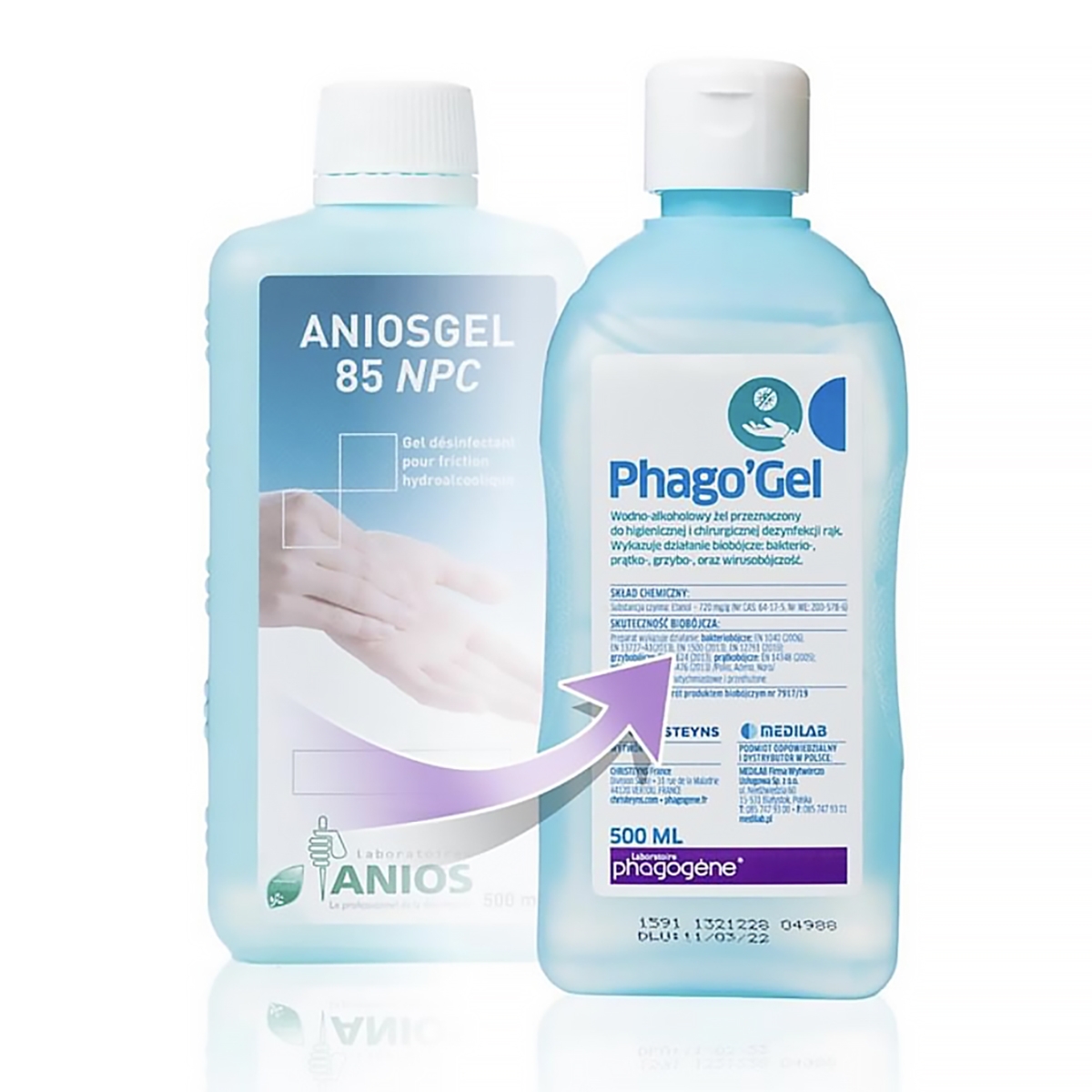 Phago'Gel - Żel do higienicznej i chirurgicznej dezynfekcji rąk (bez pompki), 500 ml