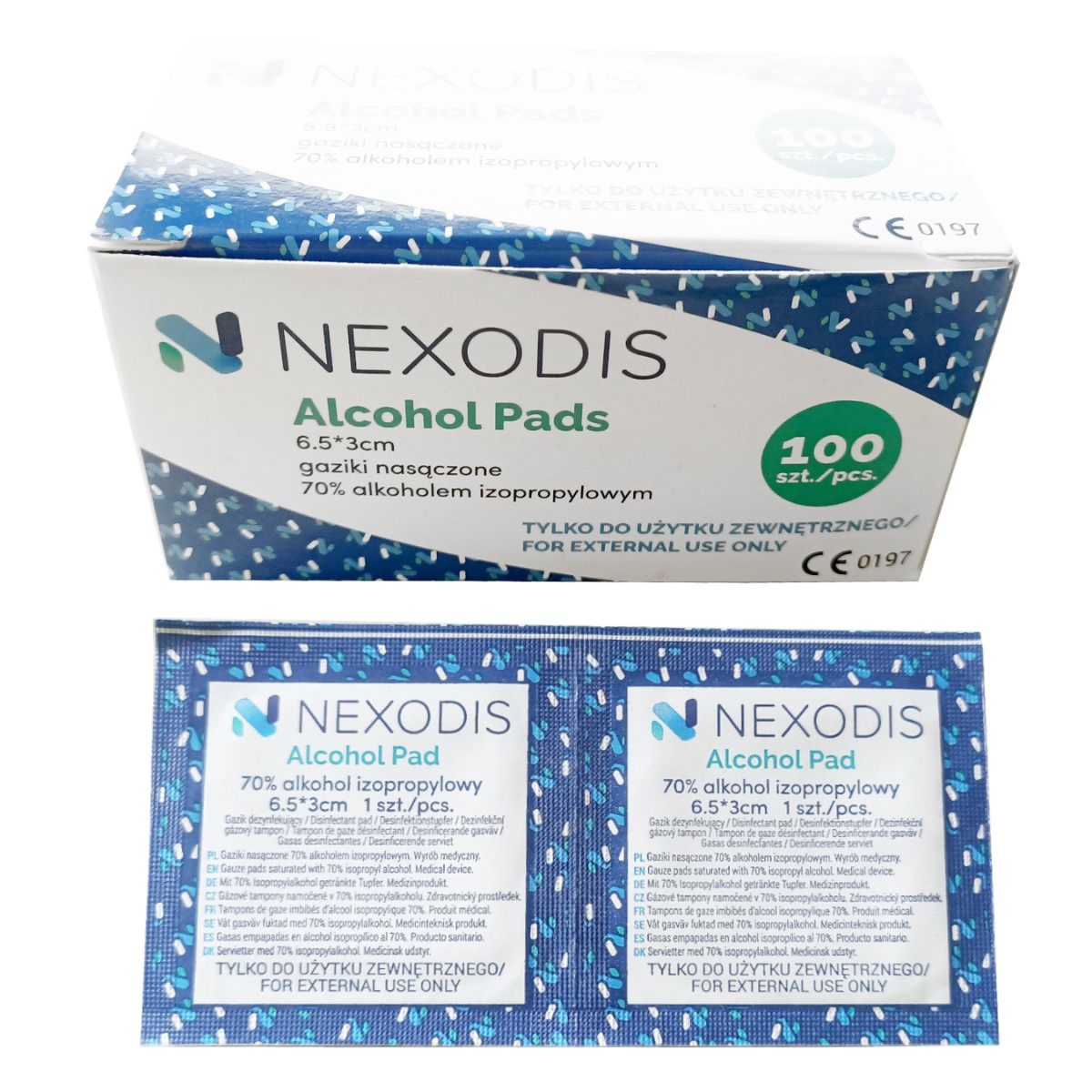 Gaziki do dezynfekcji nasączone alkoholem Nexodis  - 100 sztuk