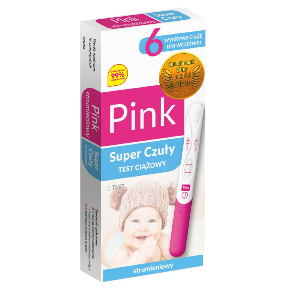 Test ciążowy strumieniowy Pink Super Czuły (10 mlU/ml) Hydrex