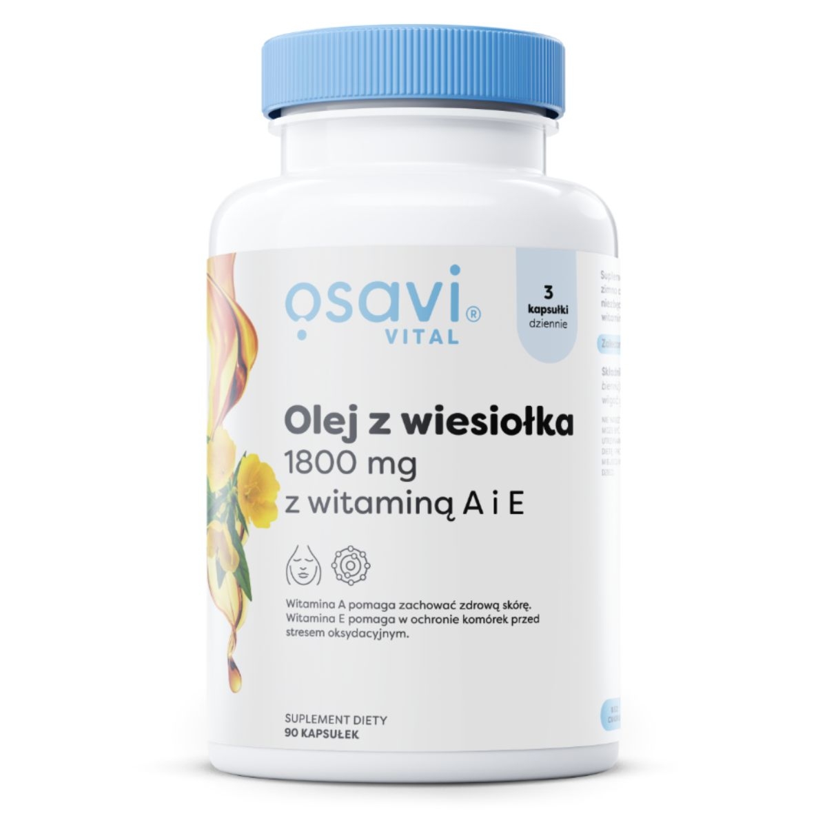 Olej z wiesiołka 1800 mg z witaminą A i E Osavi - 90 kapsułek