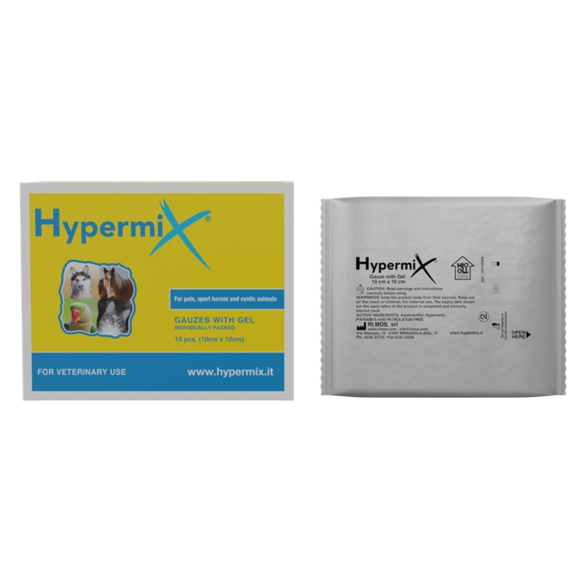 RI.MOS. Hypermix Opatrunek pokryty żelem na rany dla zwierząt 10x10 cm - 15 sztuk, pakowane oddzielnie