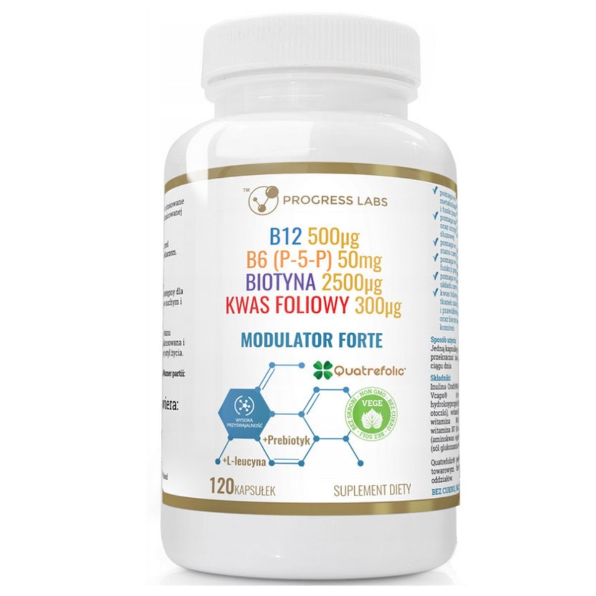 Zdjęcia - Witaminy i składniki mineralne Progress Modulator Forte Witamina B12, B6, B7, B9  Labs - 120 kapsułek 