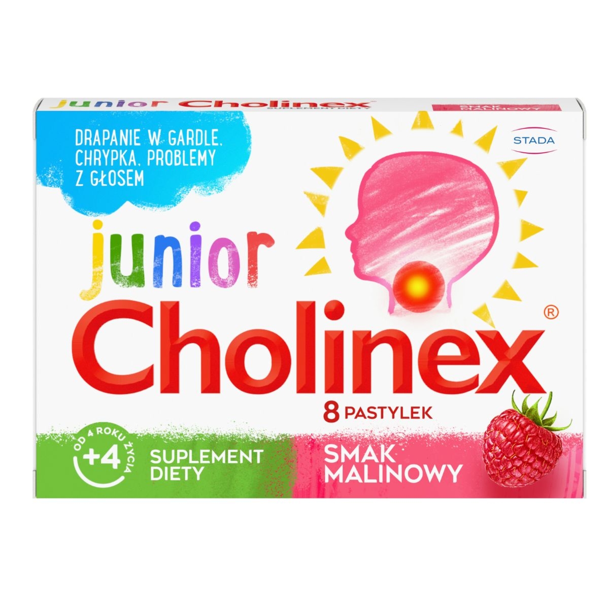 STADA PHARM CHOLINEX JUNIOR malinowy, 8 pastylek do ssania